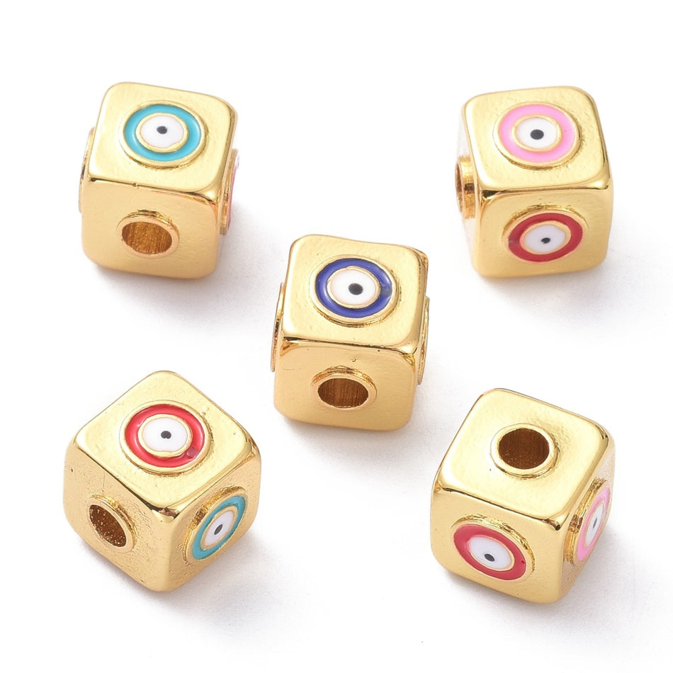 Gold-Filled Cube with Evil Eye, 1pc