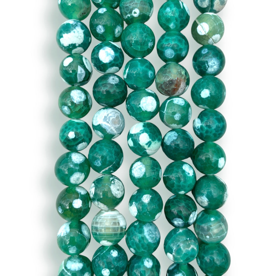 White & Teal Agate Round Beads Strand 12mm