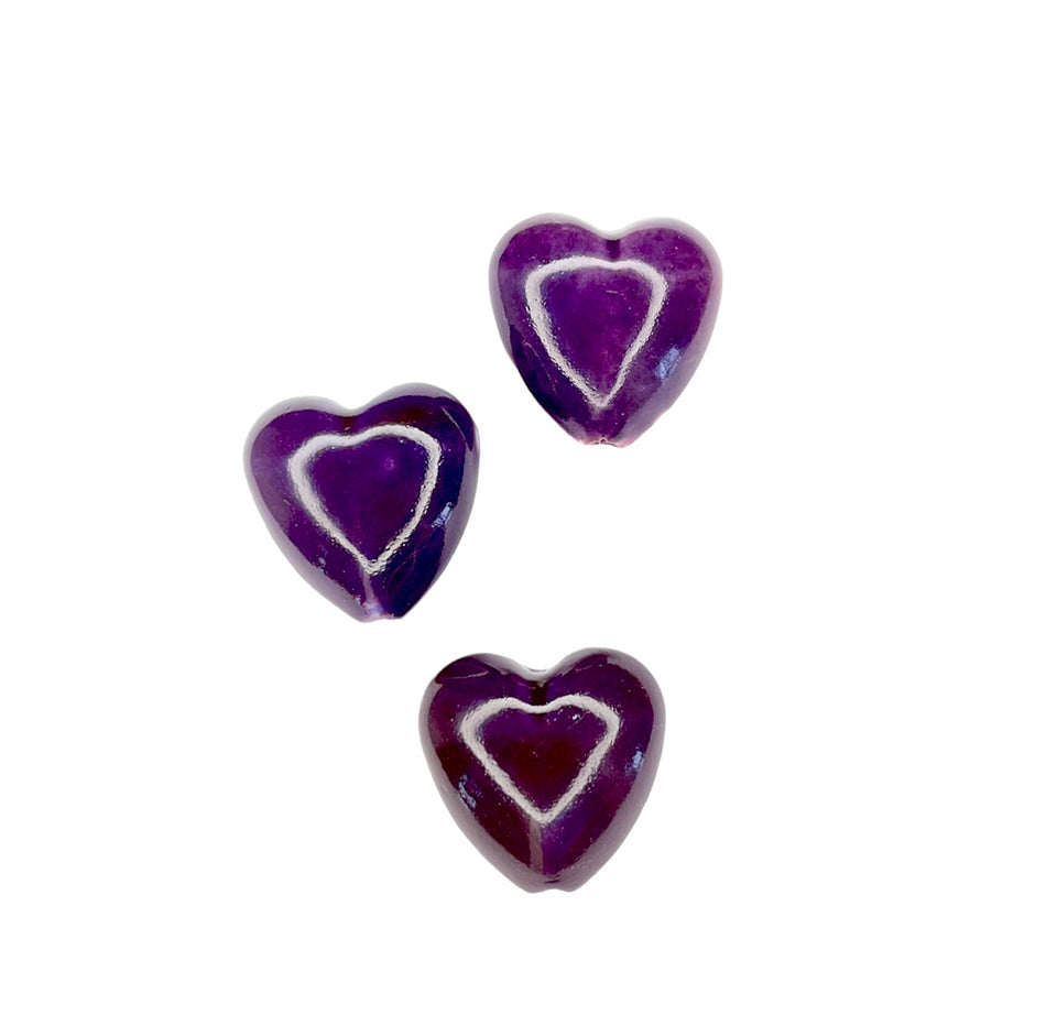 Cerámica de corazón morado, 2 piezas