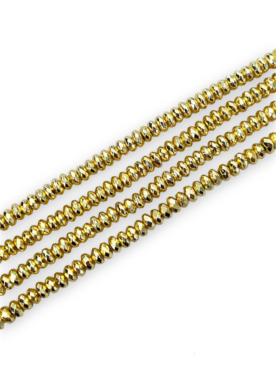 Gold Rondelle Hematite Strand, 4mm