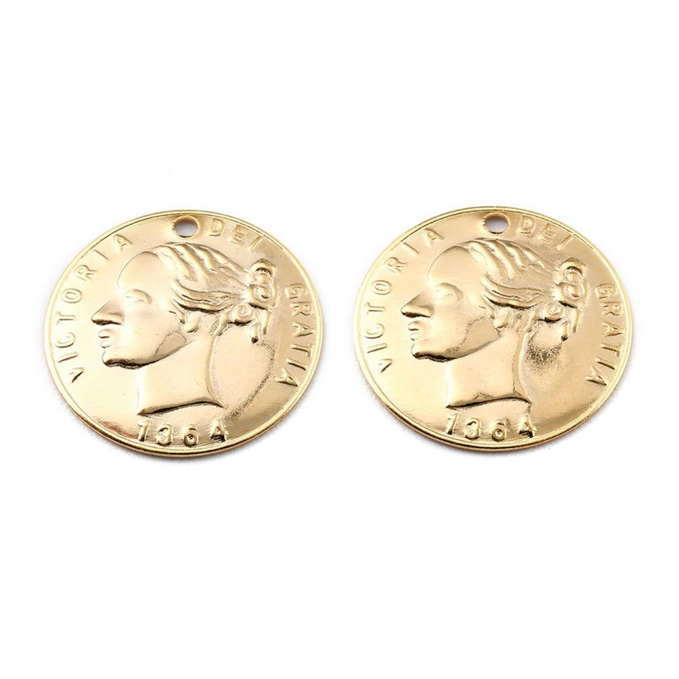 Colgante de moneda redondo plano 12 mm, 4 piezas