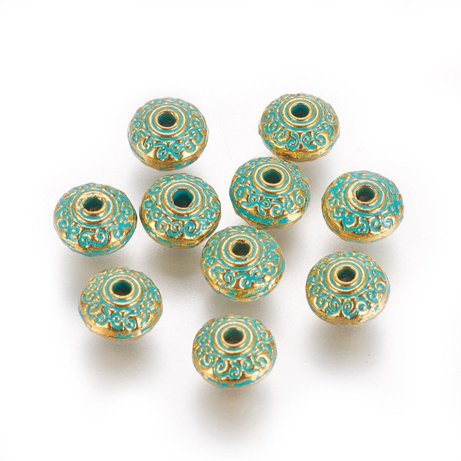 Verdigris Rondelle Beads, 7mm 10pcs