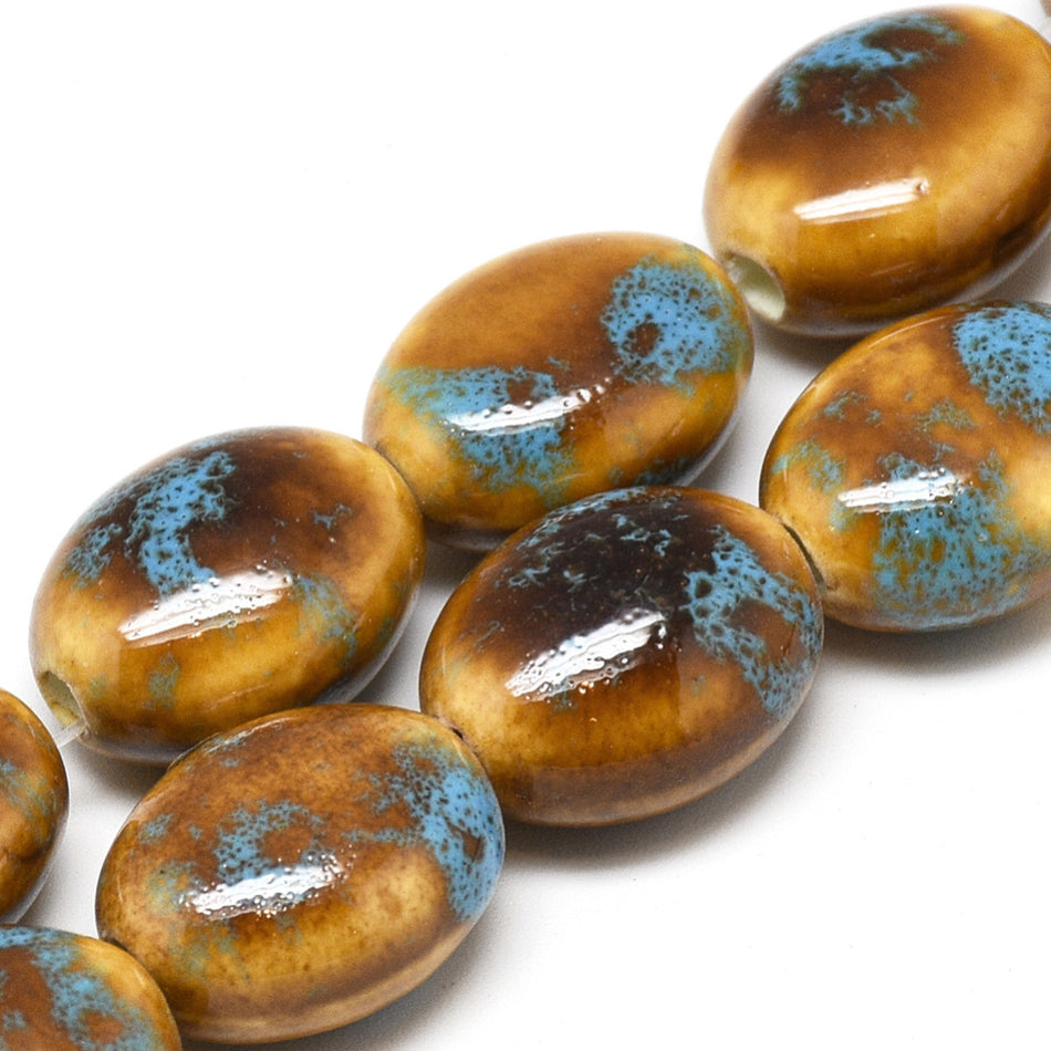 Brown Oval Ceramic Beads, 10pcs