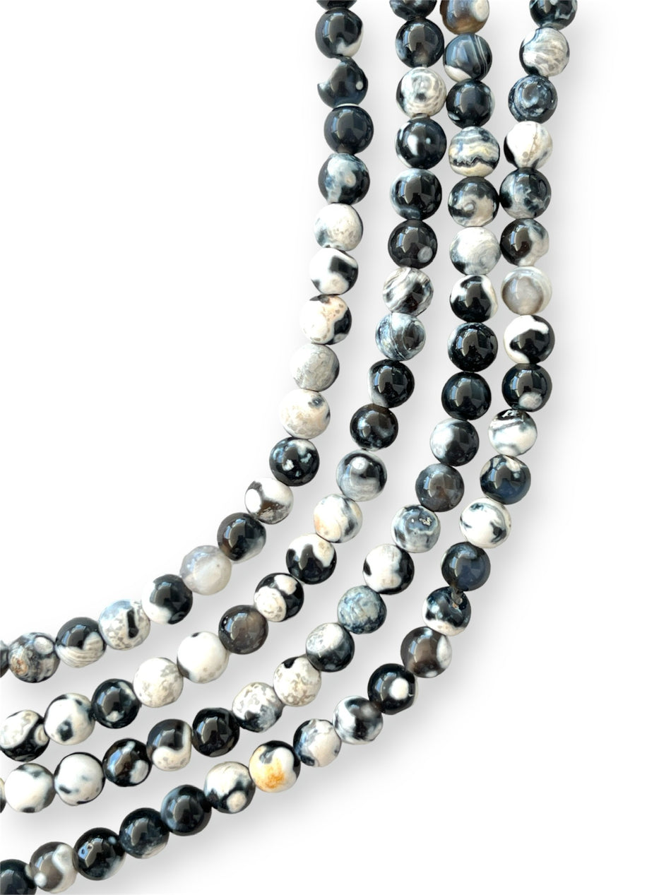 Black Round Agate Strand, 6mm