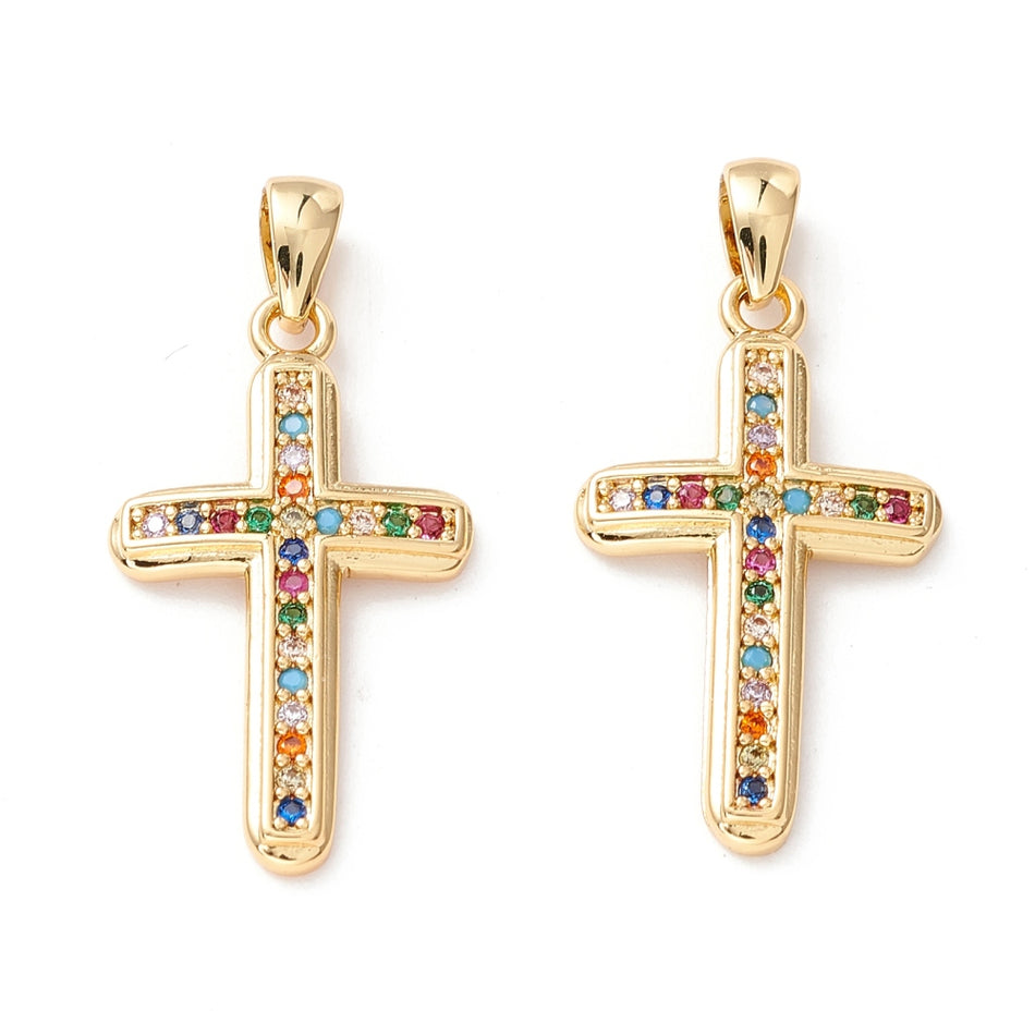 Colorful Zirconia Cross Pendant, 1pc