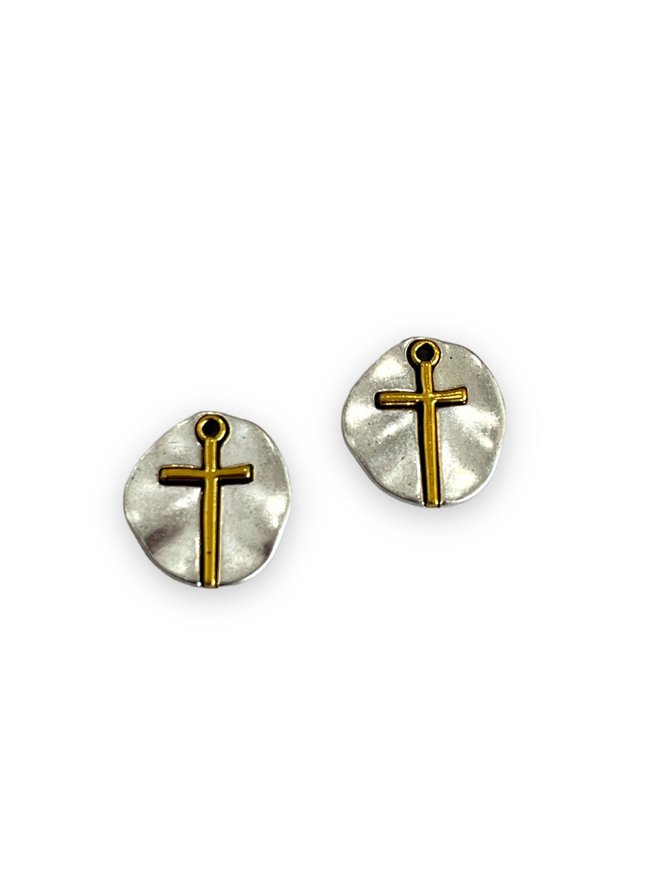 Silver and Gold Cross Pendant, 2pcs