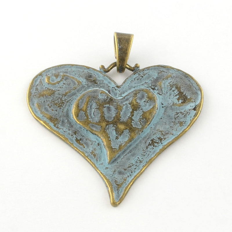 Verdigris Heart Pendant, 62mm 1pc