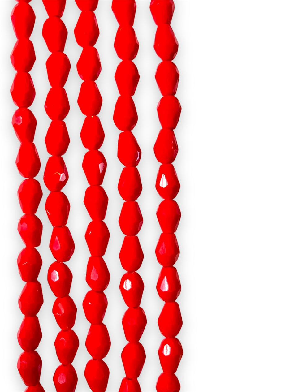 Faceted Red Orange Crystal Drop 8mm 22” Strand