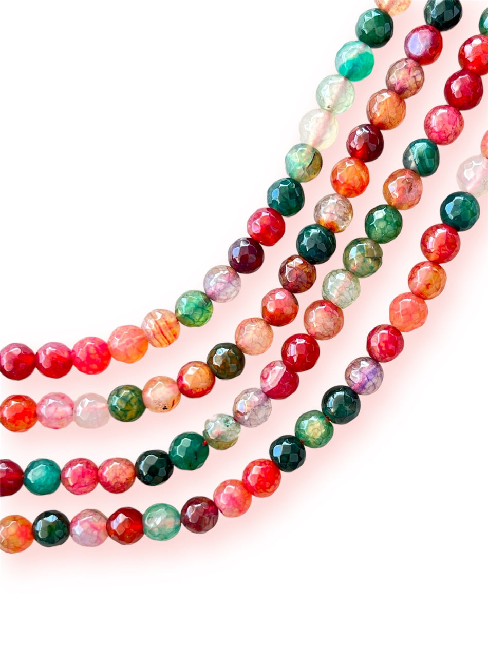 Faceted Multicolor Round Agate Strand, 6mm