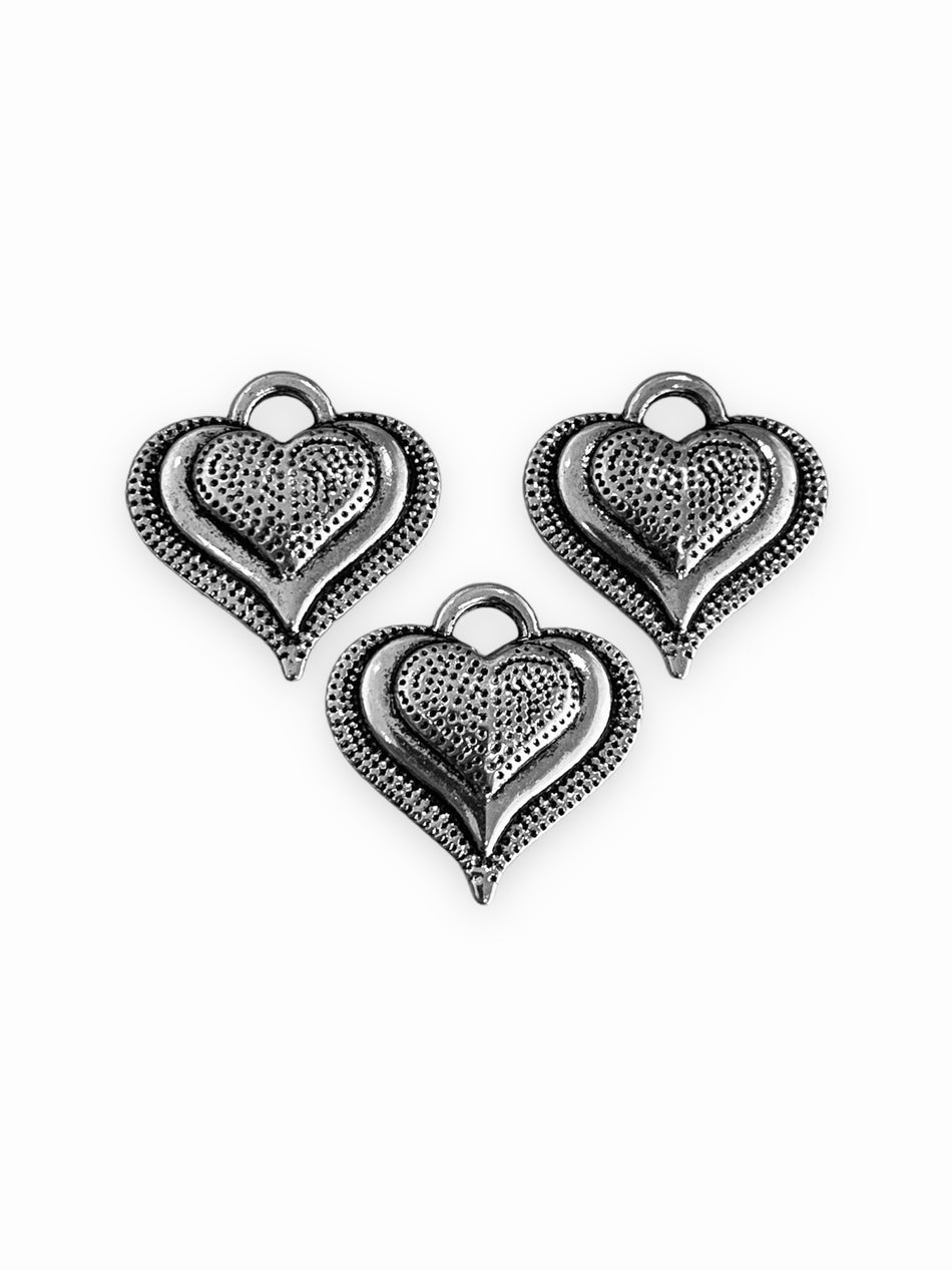 Silver Heart Pendants, 3pcs