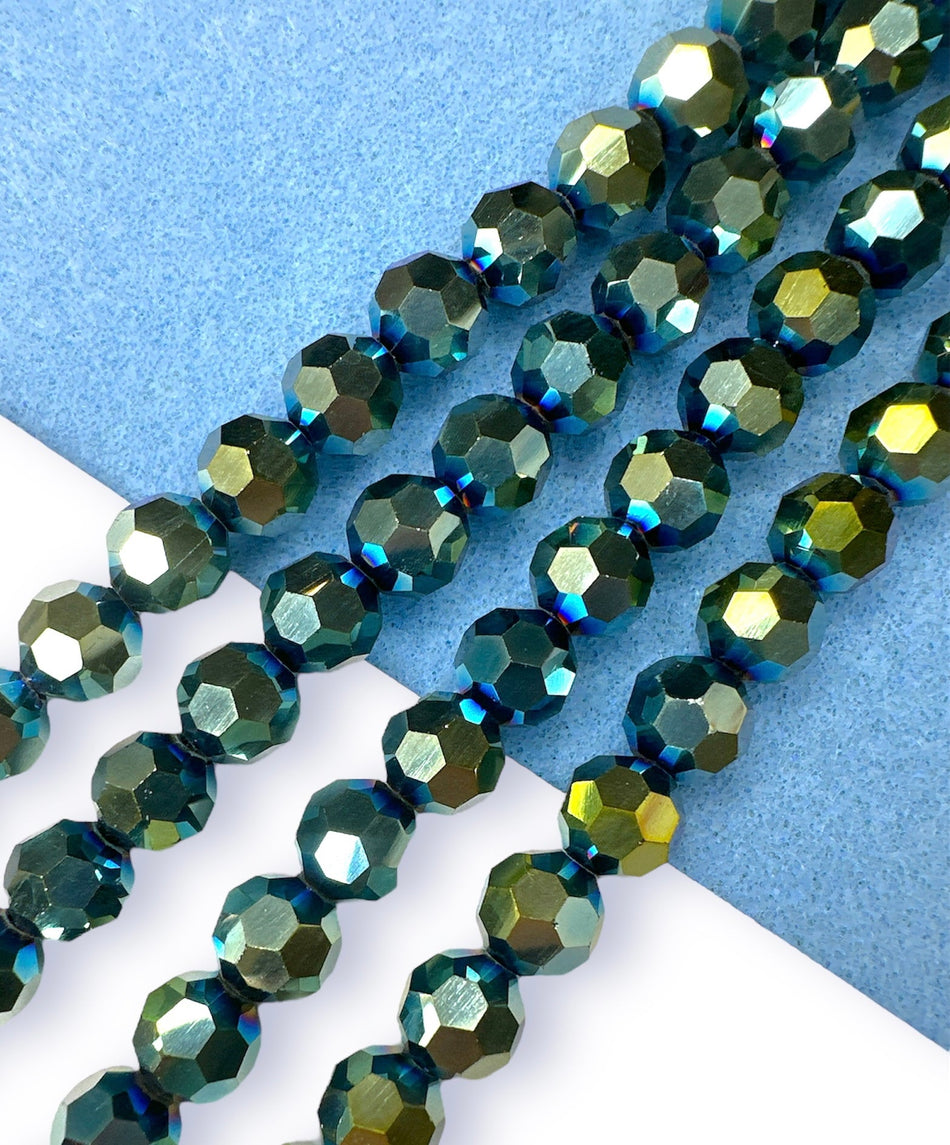 Faceted Round Crystal AB, 8mm