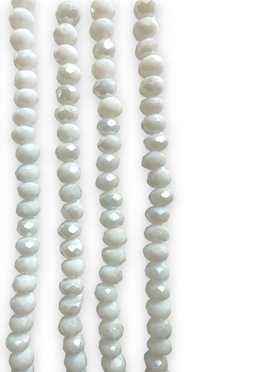 Faceted White Rondelle Strand 6mm