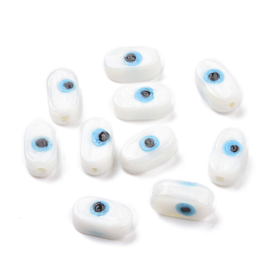 Evil Eye White Oval Beads, 3pcs