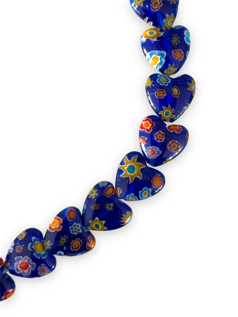 Blue Heart Millefiori Strand, 12mm