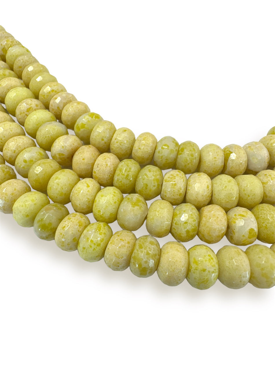 Faceted Rondelle Pale Yellow Jade Strand