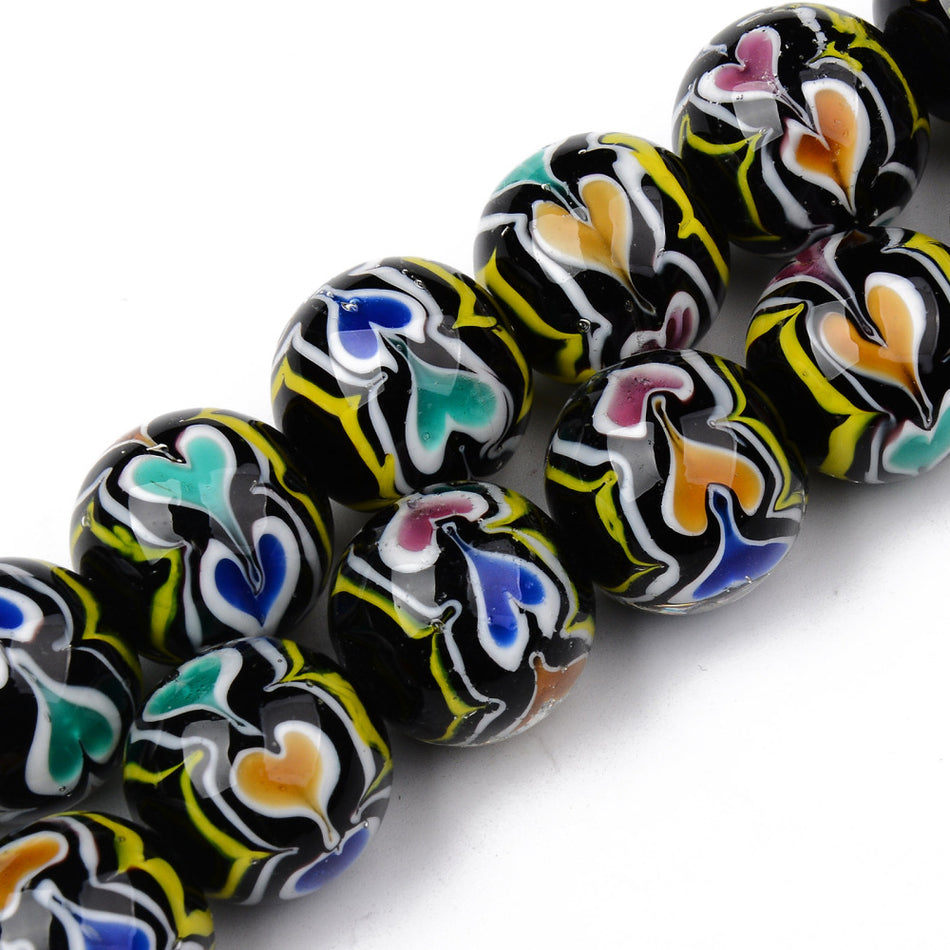 Black Heart Round Lampwork Beads