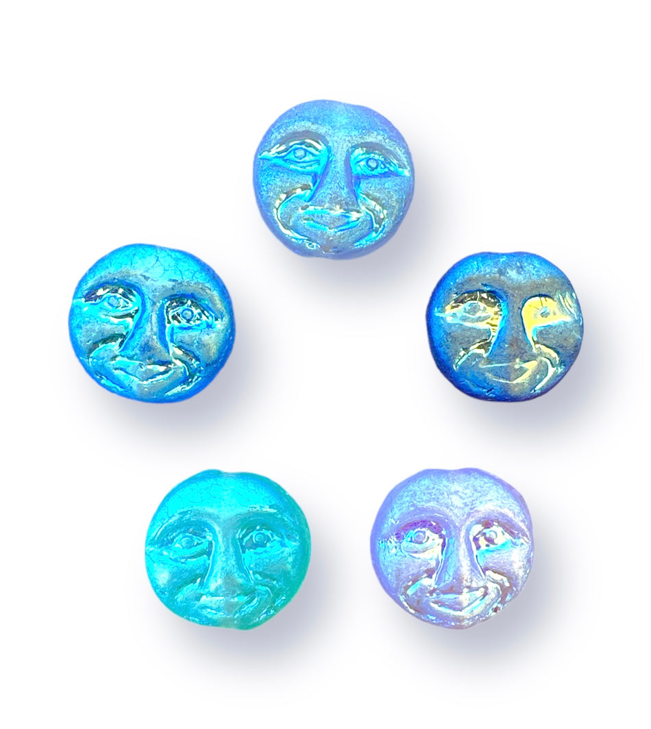 Crystal Blue Mix Faces, 5pcs