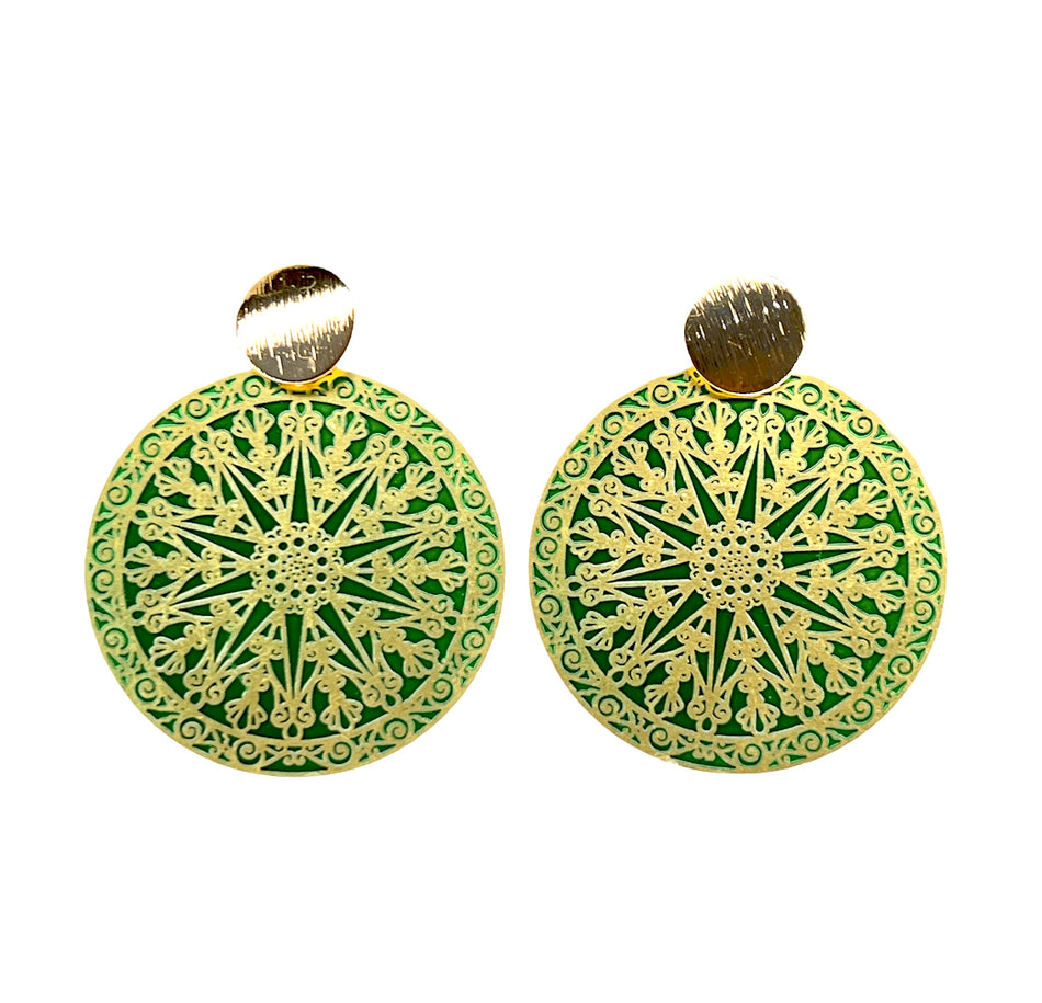 Kit de aretes de mandala verde GF