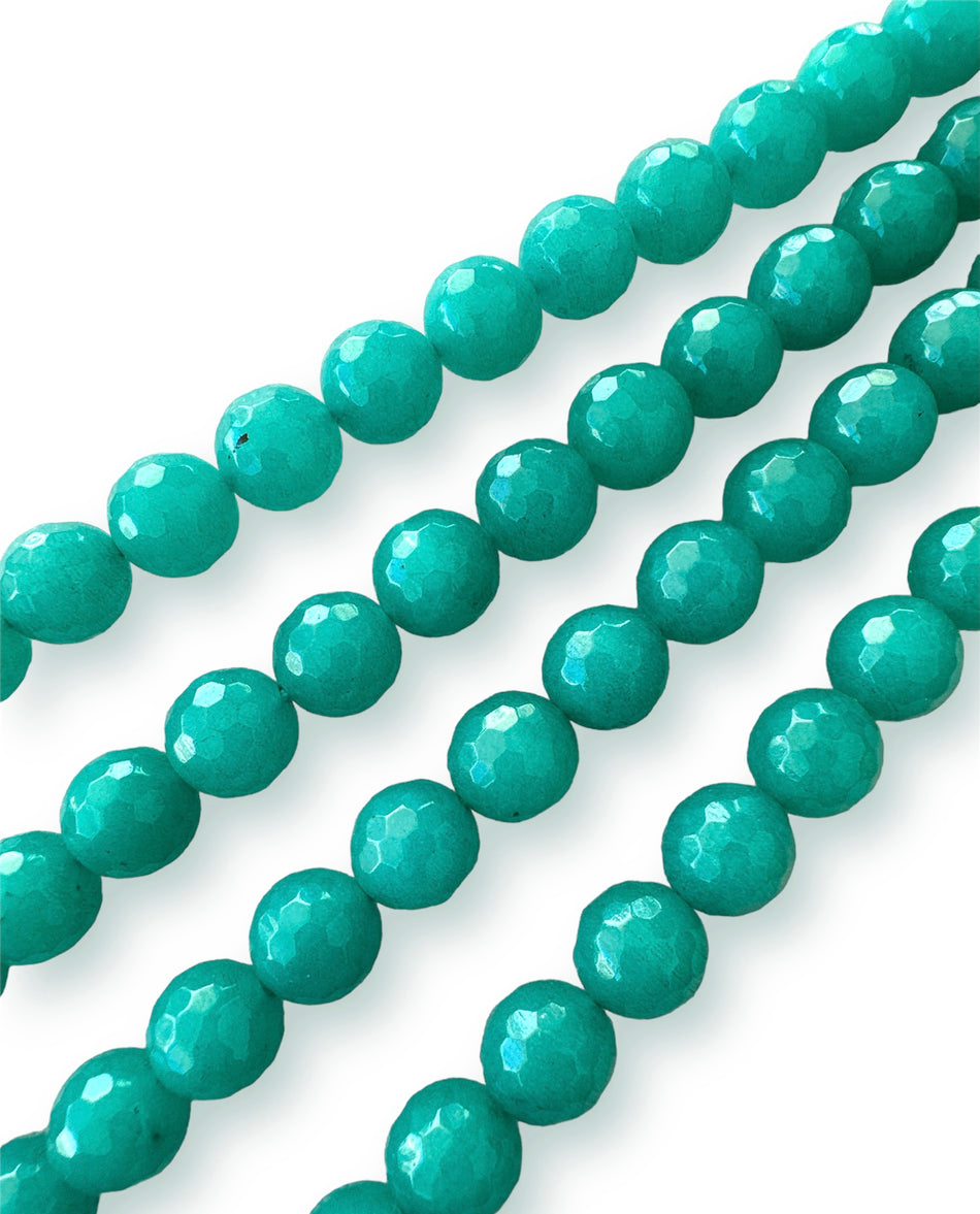 Faceted Aqua Jade Round Bead 14mm