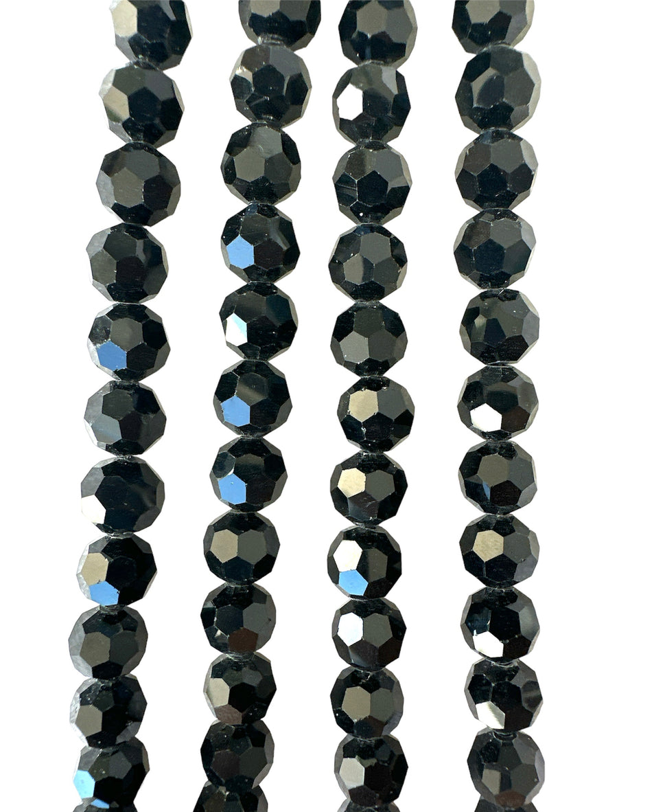 Black Round Faceted Crystal Strand