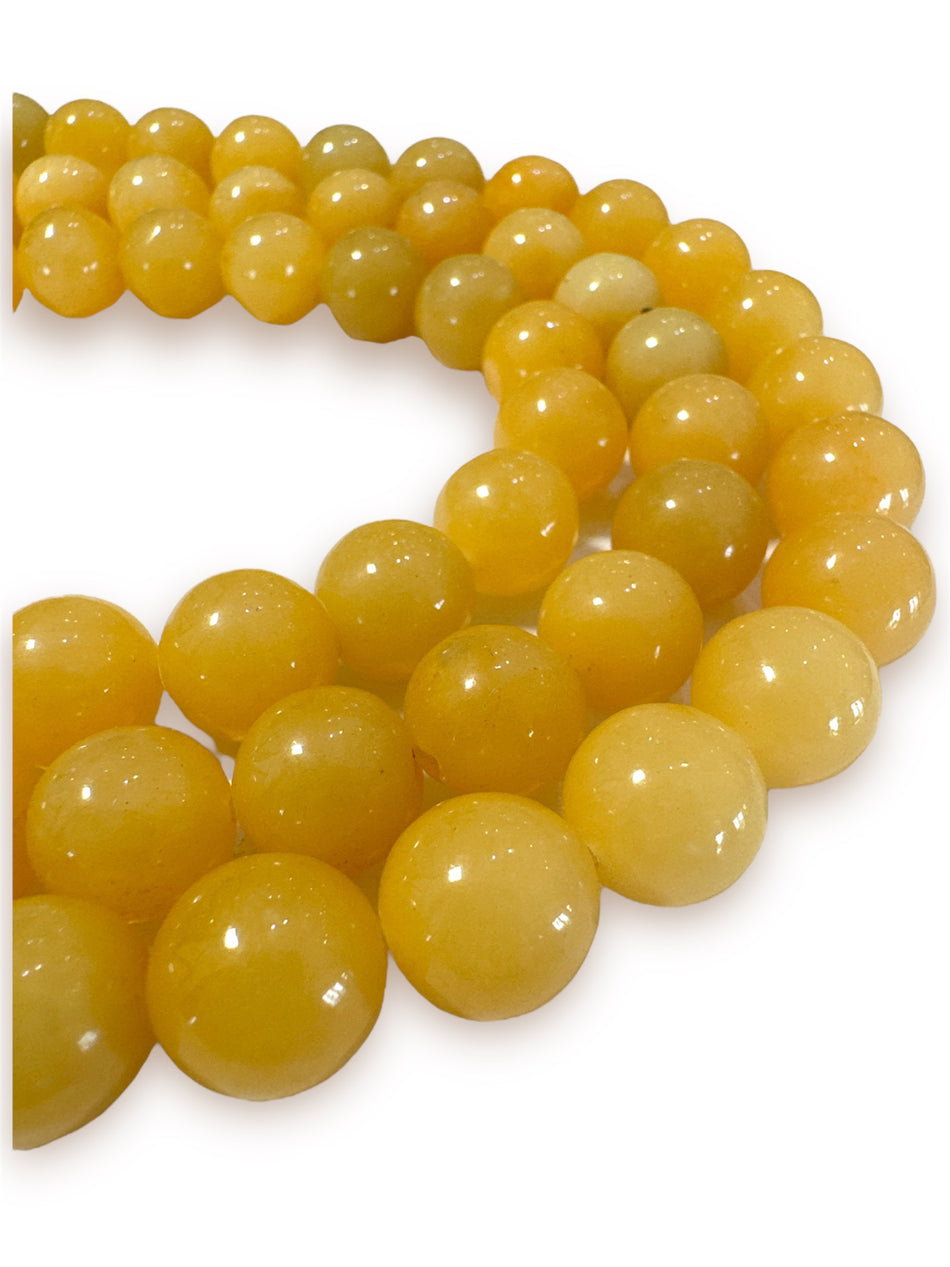 Round Pale Yellow Jade Strand