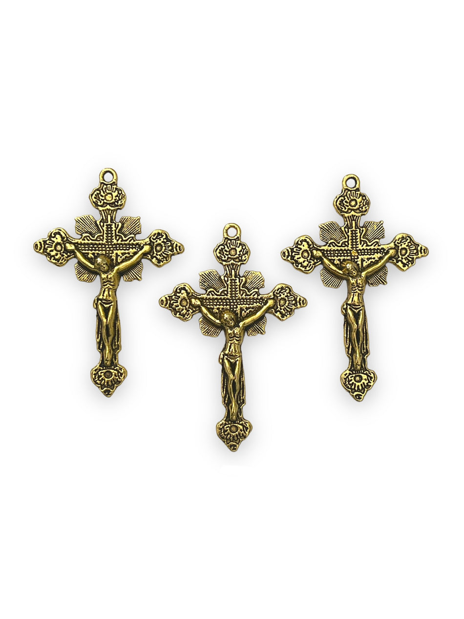 Gold Crucifix Pendant, 3pcs