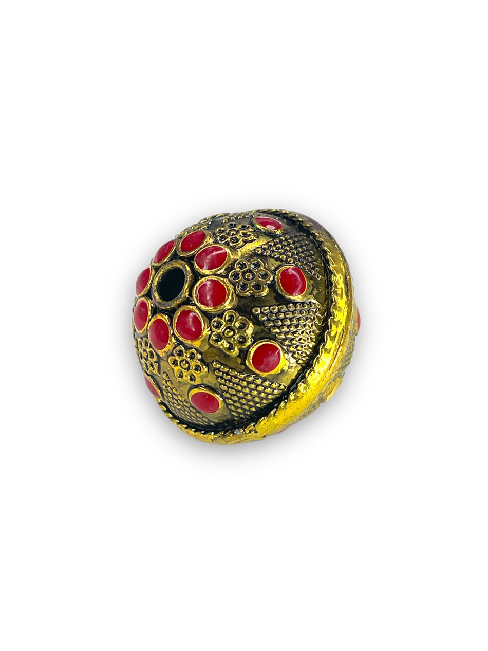 Red Round Gold Focal, 1pc