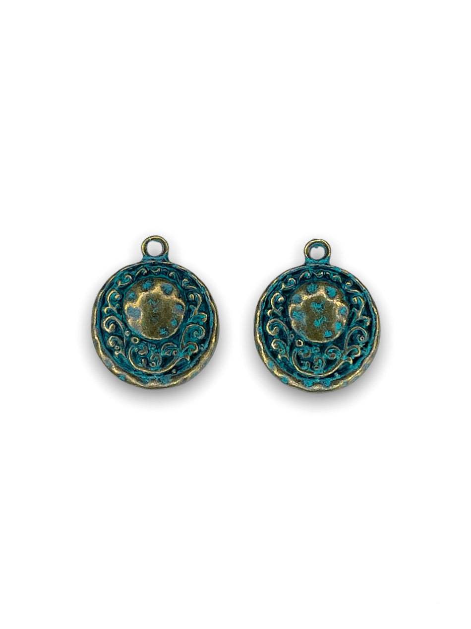 Turquoise Metal Pendants, 2pc