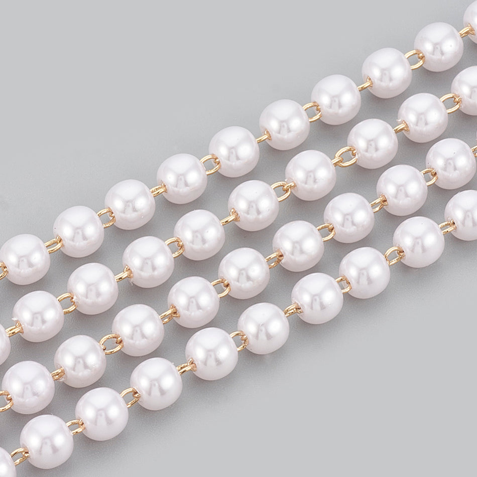Pearl Bead Chain 6mm, 15 Foot Roll