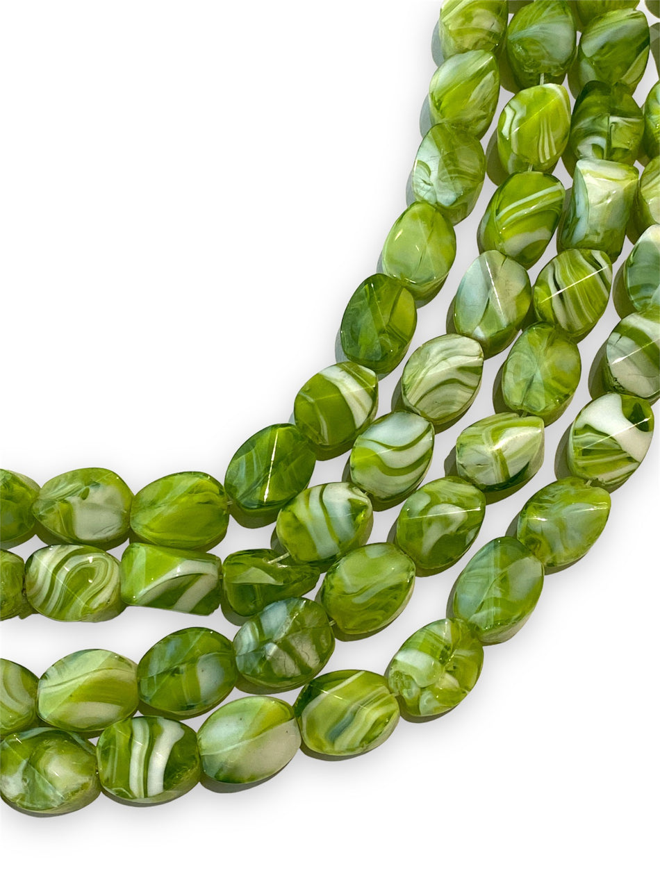 Green Lampwork Barrel Bead Strand, 16mm