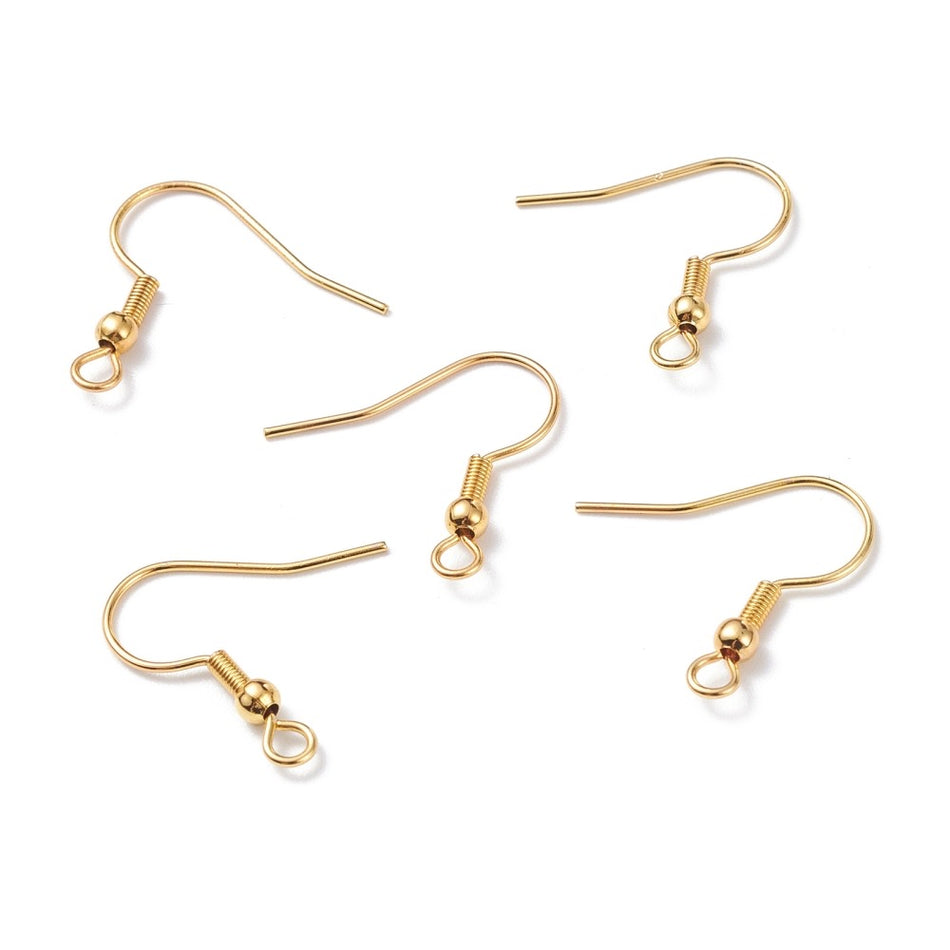 Stainless Steel Gold Earring Hooks, 50pcs