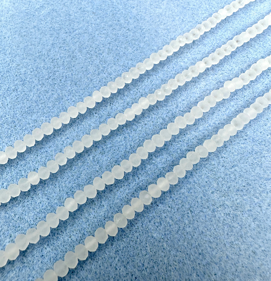 Faceted Rondelle Matte Clear Crystal Strand, 4mm