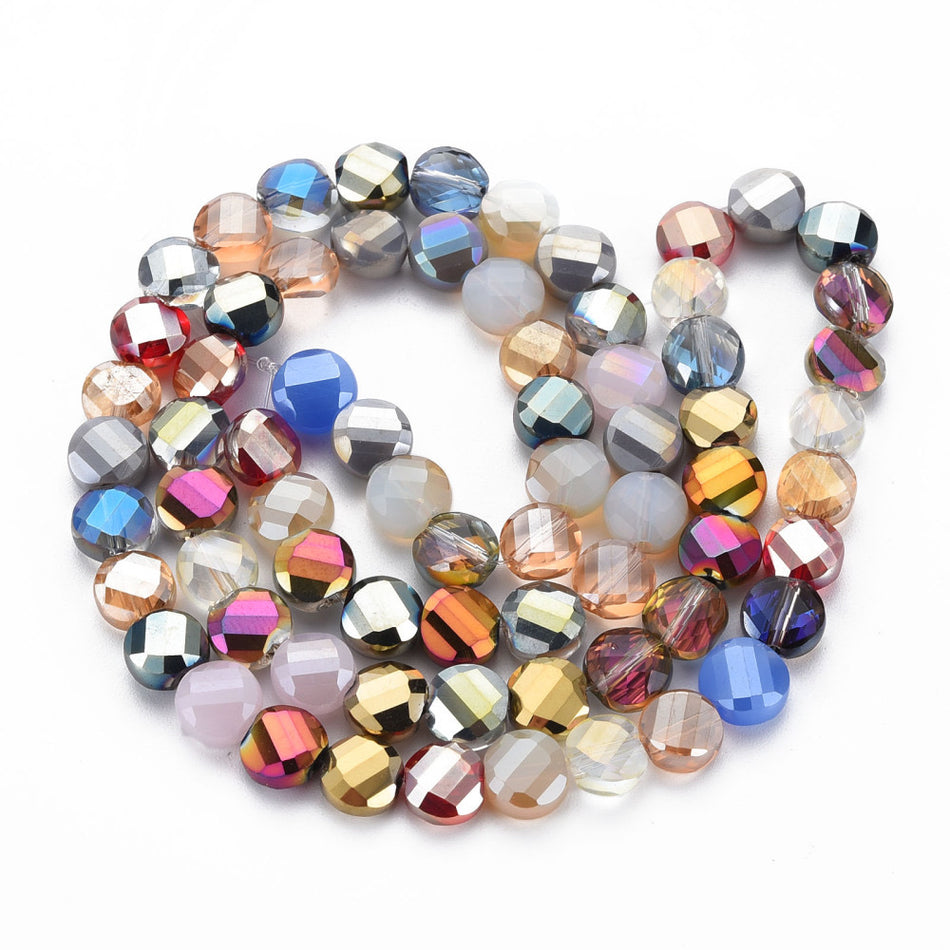 Faceted Flat Round Glass Bead Strand 8mm, 70pcs