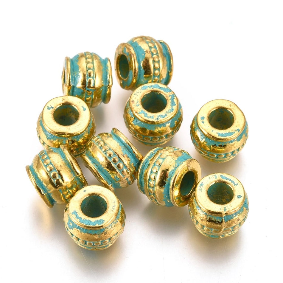 Verdigris Metal Spacer Beads, 9mm 10pcs