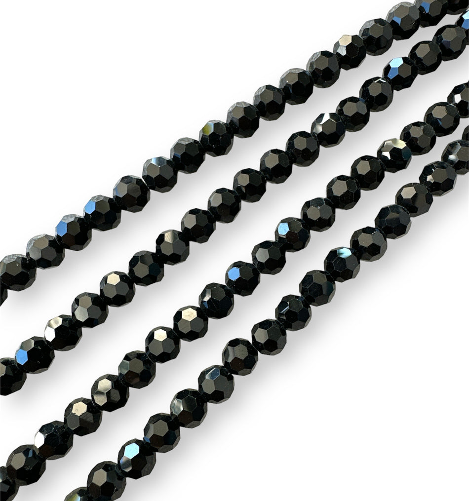 Faceted Black Crystal Round, 8mm