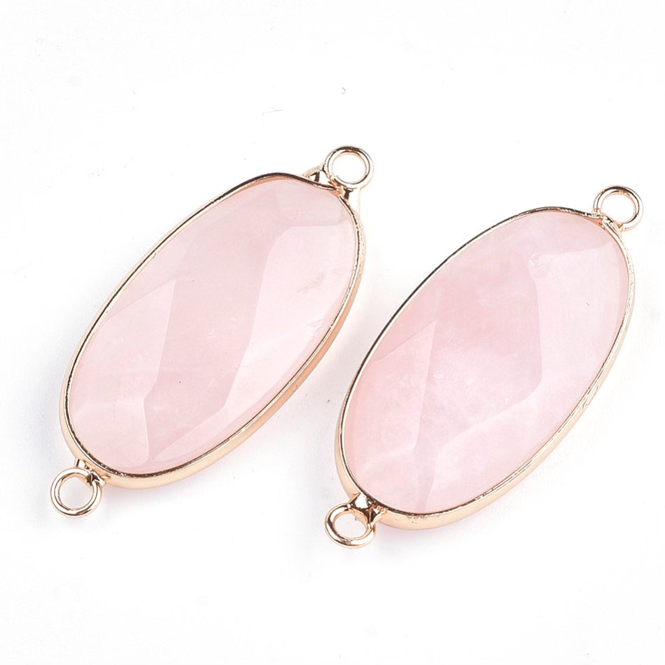 Rose Quartz Oval Connector, 1pc