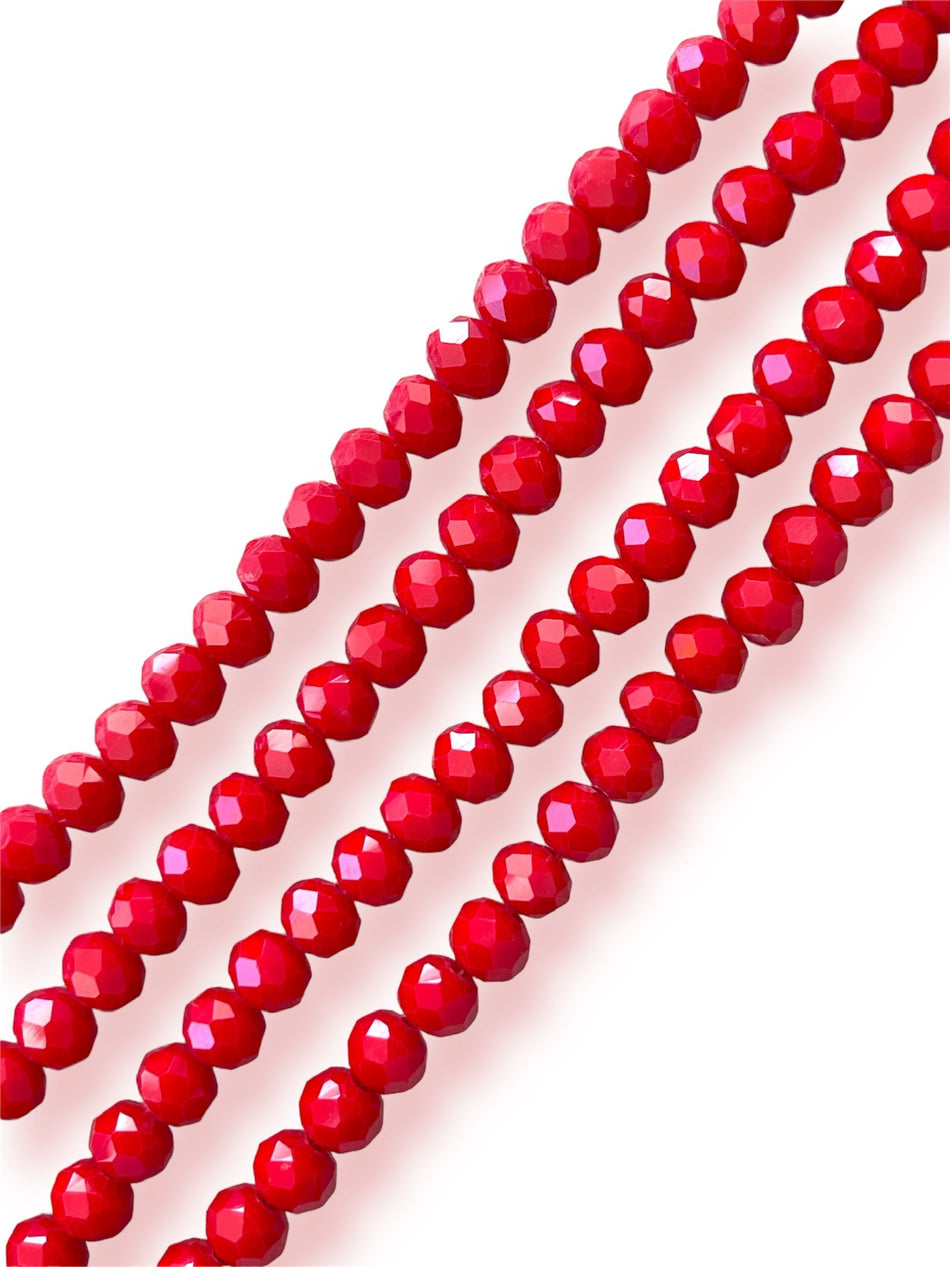 Faceted Red Rondelle Crystal Strand, 8mm