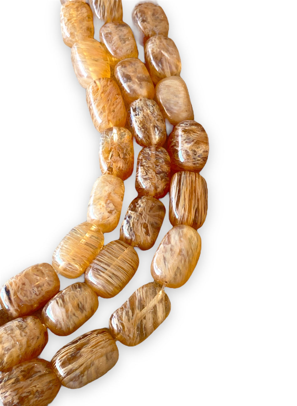 Beige Cylinder Gemstone Strand 16mm