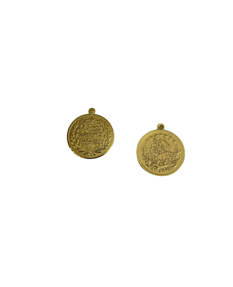 Colgante de moneda bañado en oro, 24 mm, 2 piezas