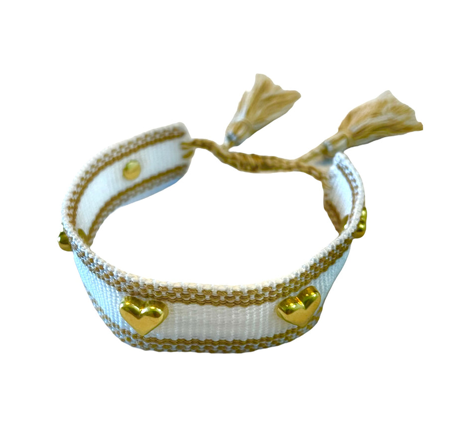 Pulsera de tela blanca y dorada