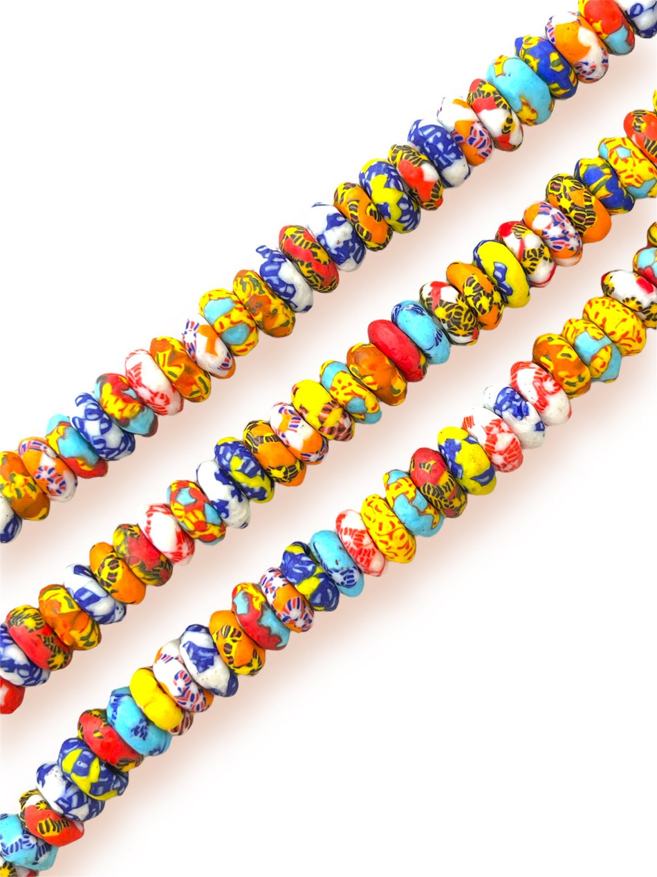 Multicolor Rondelle African Bead Strand, 12mm