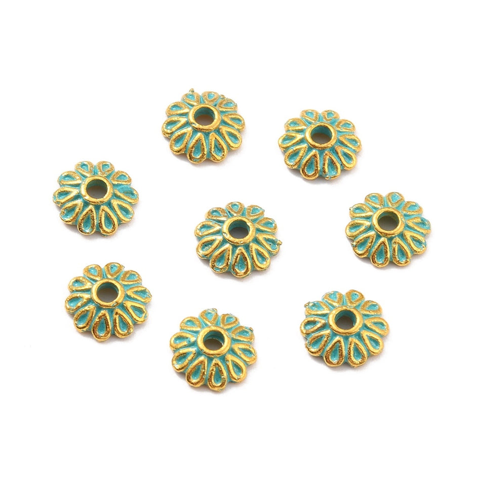 Verdigris Bead Caps, 7mm 10pcs