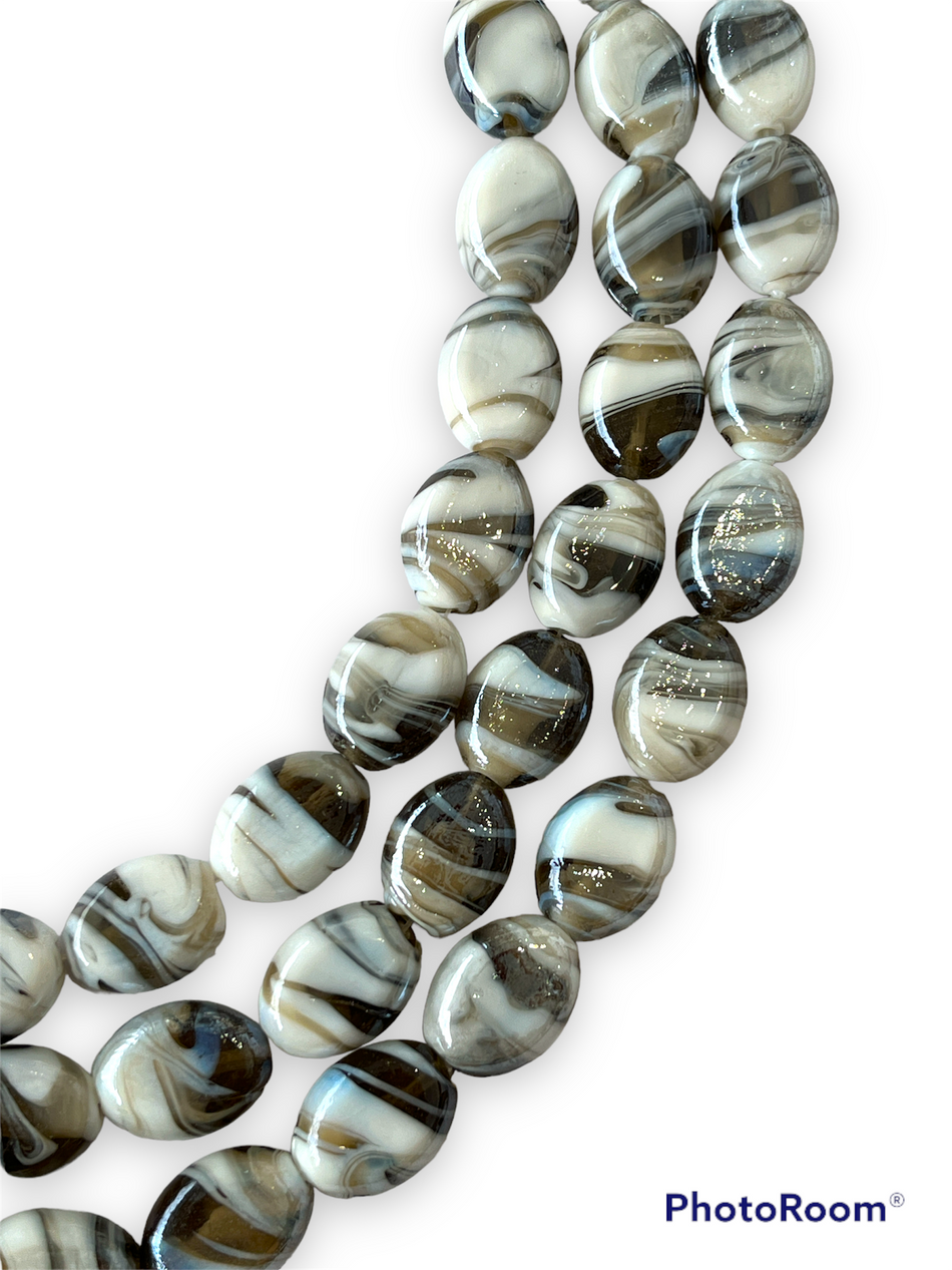Gray Lampwork Oval Bead Strand, 18mm