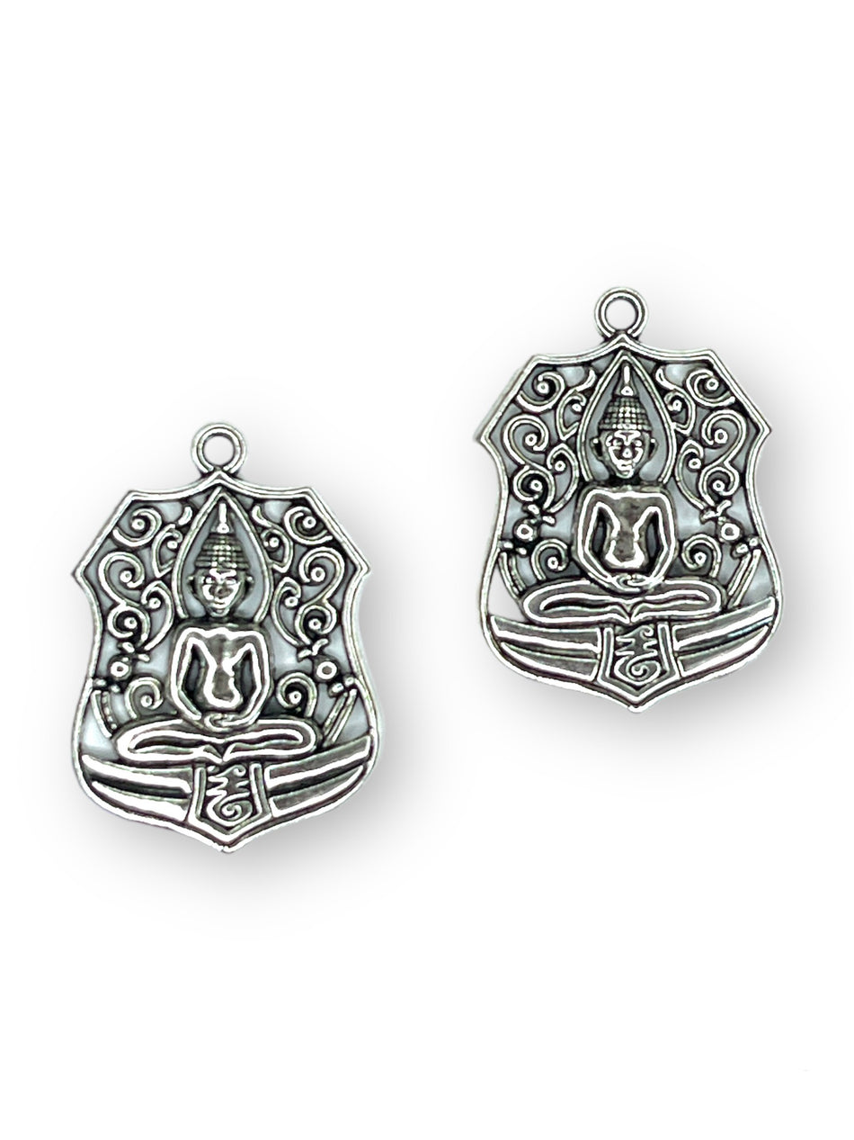 Silver Buddha Pendants, 4pcs