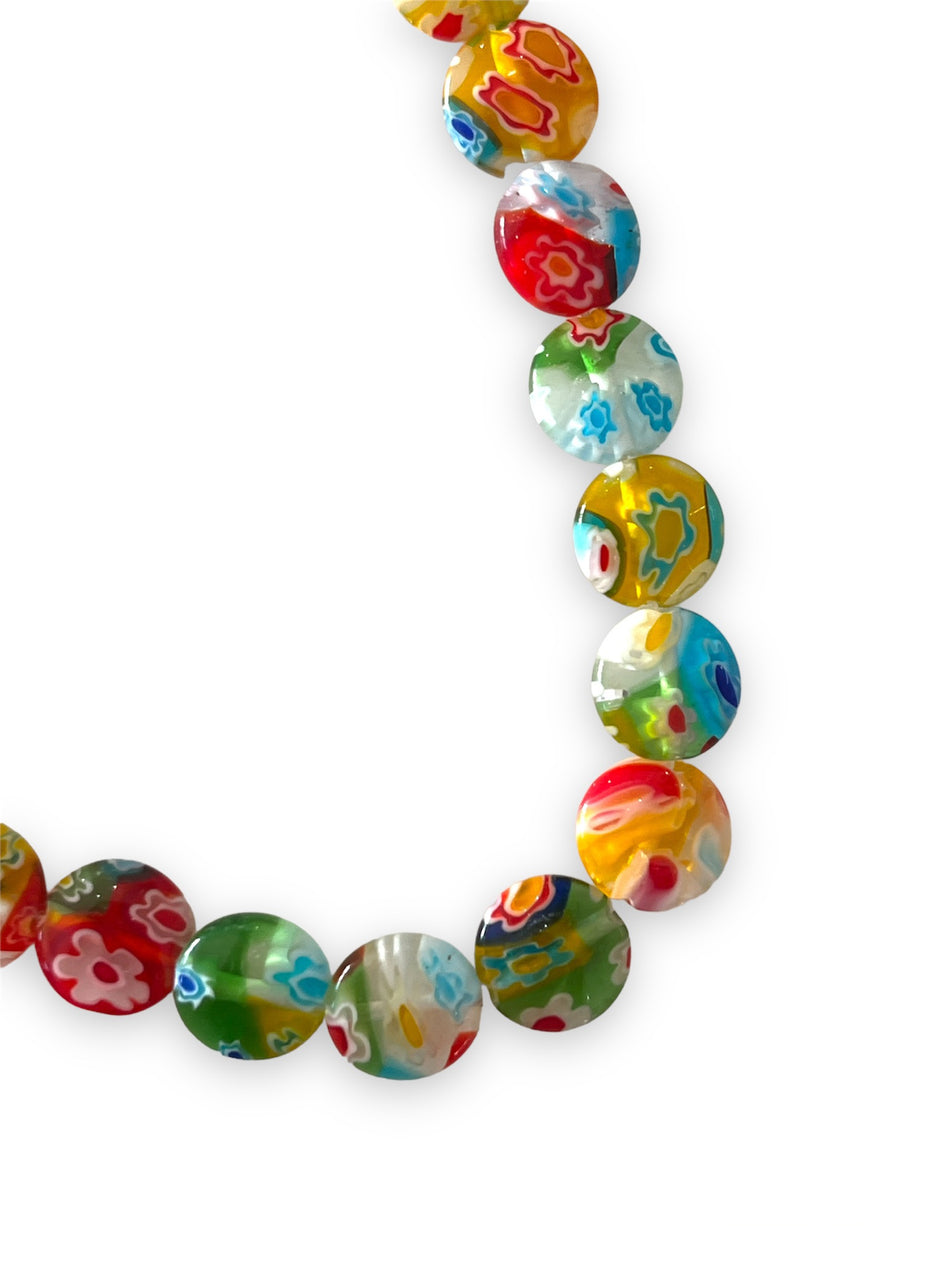 Multi Flat Round Millefiori Strand, 10mm