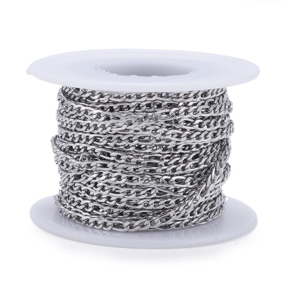 Stainless Steel Silver Figaro Chain 3mm, 10 Yards Roll