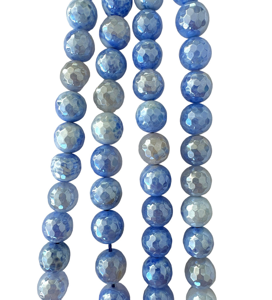 Blue Faceted Plated Agate Strand