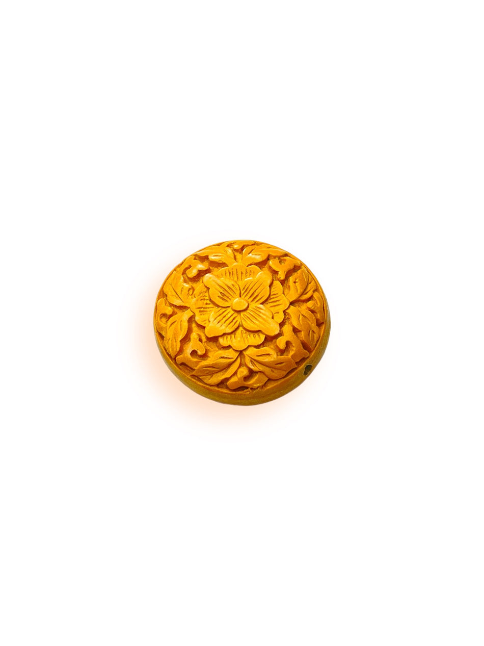 Yellow Mustard Flat Round Cinnabar 35mm, 1pc