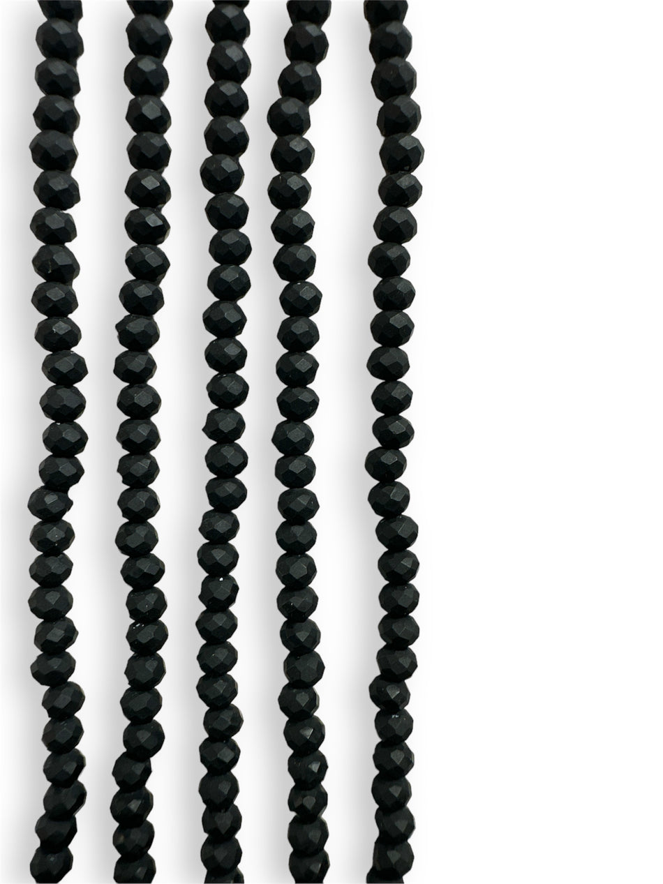 Faceted Black Rondelle Strand 4mm