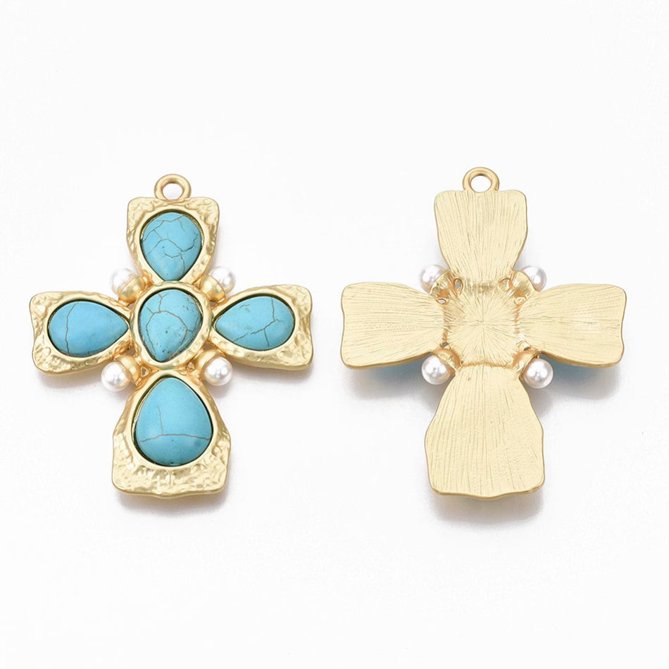 GF Turquoise-Pearl Cross, 1pc